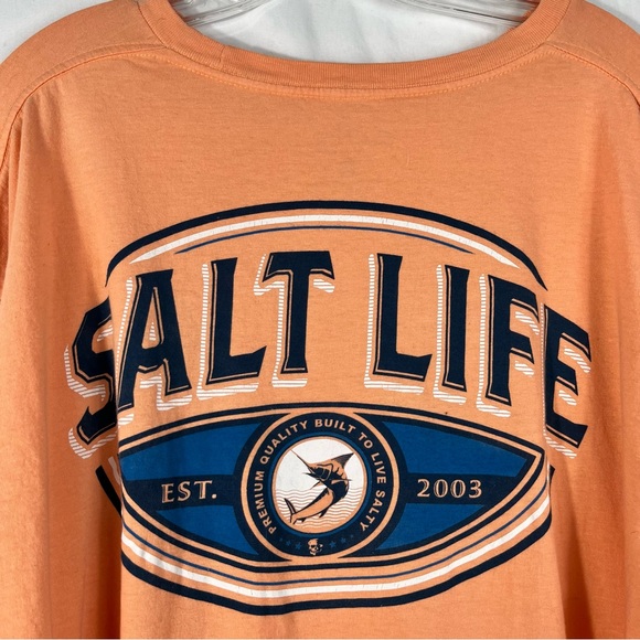 Salt Life Orange Long Sleeve Double Sided Swordfish Logo Graphic Tee XL Beach - Picture 2 of 6